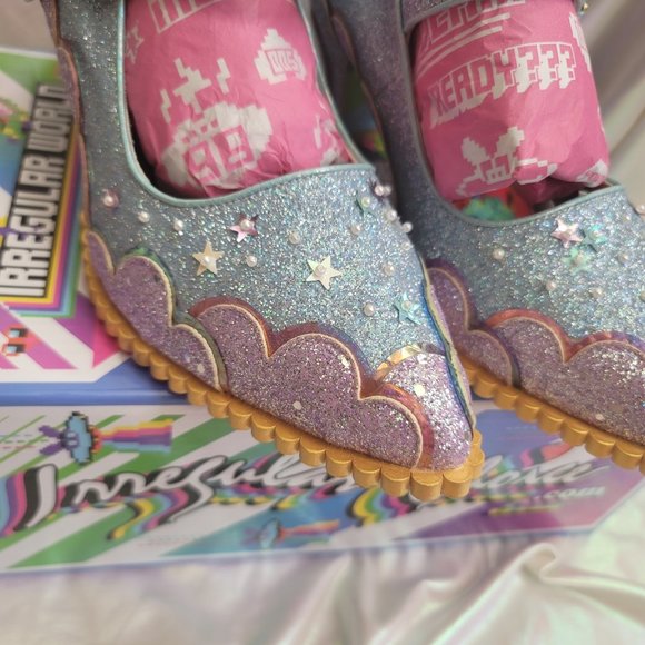 Irregular Choice 42 Shortie Bread Blue Purple Glitter Mary Jane Heels Wedding 10 - Picture 10 of 16